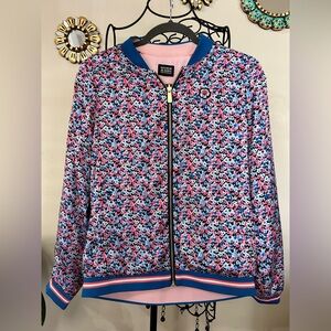 Scotch & Soda Reversible Floral Bomber Jacket Pink Blue Zip Front Sateen Small